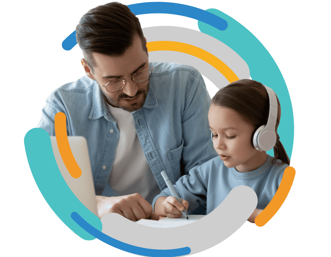 A father assisting his daughter with an assignment